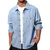 Generisch Camicia in jeans da uomo con bottoni, camicia da cowboy, camicia con risvolto, camicia di jeans con tasca sul petto, camicia per il tempo libero, camicia da lavoro, a maniche lunghe