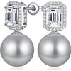 Miaofu 18K Oro Bianco Placcata Orecchini 925 Argento Sterlina Orecchini Perle Simulato Diamante Brillanti per Donna