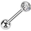 Tata Gisèle Piercing bilanciere per lingua in titanio e ossido di zirconio, gambo dritto argento e Top Push In con zircone rotondo sfaccettato avvolto in titanio, 16 mm, titanio