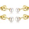 Candyfancy Orecchini con vere perle coltivate d'acqua dolce da 3 mm, 4 mm, 5 mm, in argento Sterling 925, oro piccolo, a bottone bianco