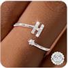 Maynor A-Z Anello con lettere in argento 925 da donna con zirconi cubici impermeabili - Anello regolabile da 50 a 60 pollici anello iniziale gioielli