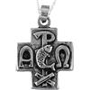 Alylosilver Collana Croce Crismon Anticata in Argento 925, con Astuccio e Catena | Croce 18 x 16 mm, cristogramma Chi-Rho con alfa, omega e pesce, finitura anticata, per la cresima