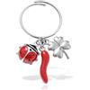 DEIMODRA Anello Portafortuna Regolabile con Ciondoli in Acciaio | Charm pendenti con cornetto rosso, coccinella e quadrifoglio, amuleto scaramantico e idea regalo per donna