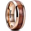 King Will Anello in titanio martellato argento/nero da 8 mm intarsiato con foro interno in legno intarsiato fede nuziale per uomo spazzolato opaco comfort fit