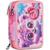 SJ GANG STYLE JAM GANG Astuccio 3 Zip, Triplo Scomparto, Completo di Matite, Pennarelli, Colori, Accessori Zaino, Elementari, Medie, Fluo Fuxia, Bambine, rosa