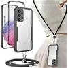 Yutwo Cover per Samsung Galaxy A53 5G con Cordino, Custodia Trasparente Antiurto 360° per Samsung Galaxy A53 5G con Laccio, Pad e Gancio Rimovibili e Laccetto Regolabile, Nera