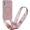 SLWYF Cover Compatibile con Samsung Galaxy A53 5G Cover Magnetica, Silicone TPU Morbido Corda Collana Necklace Regolabile Stylish con Catena Ultra Sottile Case, Rosa sabbia