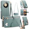 LIAOCY Portafoglio Custodia per Honor Magic8 Lite/Magic 8 Lite / X9d, A Tracolla Flip Cover in Pelle PU con Motivo a Cuore【Fibbia Magnetica】, Anticaduta con Supporto, Blue.
