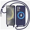 SLWYF Cover Compatibile con Samsung Galaxy S26 Cover Magnetica, Silicone TPU Morbido Corda Collana Necklace Regolabile Stylish con Catena Ultra Sottile Case, Blu navy