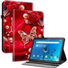 Generico DayQiQiPu Custodia per Lenovo Tab M10 TB-X605L/X605F/X505L/X505F (10,1 Pollici) Cover Ribaltabile in pelle PU Motivo Rosa a Farfalla Guscio Portafoglio con Supporto Custodia Multifunzionale, 02