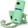 SLWYF Custodia per Google Pixel 8A Cover con cordino regolabile, con porta carte, Antiurto TPU Regolabile Stylish custodia a tracolla per Google Pixel 8A, Verde