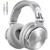 OneOdio Cuffie Over Ear con cavo, driver da 50 mm, suono basso, jack da 6,35 e 3,5 mm, porta condivisione, cuffie DJ chiuse per studio, podcast, monitor, cellulare, PC, MP3/4 (Pro-10 argento grigio)