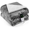 OneAmg Coperta Termica Elettrica 133x155cm 6 Livelli di Riscaldamento,Timer 10H | Spegnimento Automatico Della Coperta Elettrica -con Telecomando Digitale,Lavabile in Lavatrice,Plaid Riscaldabile Grigio