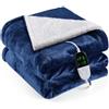 OneAmg Coperta Termica Elettrica 133x155cm 6 Livelli di Riscaldamento,Timer 10H | Spegnimento Automatico Della Coperta Elettrica -con Telecomando Digitale,Lavabile in Lavatrice,Plaid Riscaldabile Blu