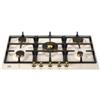 Bertazzoni Serie Heritage P755CHERAG Piano Cottura da Incasso 75 cm 5 Fuochi Gas con dual Wok centrale acciaio smaltato Avorio con griglie in ghisa e finiture oro