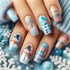 SanFangyue 24 Pezzi Unghie Finte Press-on con Stampa Neve e Fiocchi | Design Blu e Bianco Ghiacciato con Glitter | Unghie Artificiali per Feste di Natale