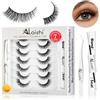 AILAISHI Kit Extension Ciglia Ciglia Finte Ciuffetti, 7 Coppie Ciglia Finte Naturali con Colla/Sigillante/Pinzette, Cinturino Fino Impermeabile - Leggeri da Indossare