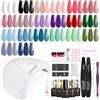 ROSALIND Kit Semipermanente Unghie con 48W UV LED Lampada 20+4 Pezzi Verde | Bianco Nero Viola Rosso Blu Colori Kit Unghie Gel Completo, Mini Soak Off Kit Per Unghie Manicure Regalo per Principianti