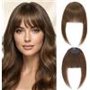 Huarisi Clip in Fringe Human Hair Light Brown Bangs Hairpieces for Women 9g | #6 Clips in Bangs Human Hair Extensions Face Framing Clip on Neat Fringe with Temples for Daily Wear
