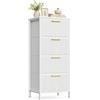 SONGMICS Cassettiera Camera da Letto, 4 Cassetti, Velluto a Coste | Mobiletto Salvaspazio, 39,6 x 30 x 96,2 cm, Acciaio, Soggiorno, Bianco Neve, Collezione Gretha, LGS214W301