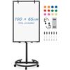 COSTWAY Lavagna bianca mobile su ruote, 100 x 65 cm, colore nero | Regolabile in altezza fino a 192 cm, cancellabile a secco, magnetico, flip chart con supporto rotondo, magneti