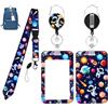YEDOUALE Ausweishalter Set 3-teilig Umhängeband mit Kartenhalter 68cm einziehbarer Ausweisclip ABS Polyester Blau Space Motiv für Schule Büro Krankenhaus