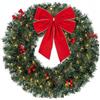 HOMCOM Ghirlanda Natalizia da 60 cm con Luci LED 8 Modalità, Verde | Corona di Natale, Fiocco, 140 Rami, Pigne, Bacche, Decorazione Natalizia per Porta e Finestra