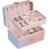 SONGMICS GISELLA Collezione - Scatola Portagioie da Viaggio 2 Livelli, Piccolo Porta Gioielli, Portagioielli Portatile, Accessori Grandi, Idea Regalo, 11 x 16 x 8 cm, Rosa e Blu Sfumato JBC166X101
