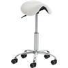 CLP Sgabello Lavoro Reno In Similpelle I Sgabello Pc A Sella Imbottito Regolabile 53-68 CM E Girevole Base In Metallo | Colore bianco