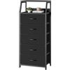 YMYNY Cassettiera Alta 5 Cassetti in Tessuto, Struttura Metallo, Comodino Stretto Salvaspazio per Camera da Letto, Mobile Contenitore Verticale Facile da Montare, 40 x 28 x 111,5 cm Nero HCF001B