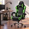 Dowinx sedia da gaming ergonomica con poggiapiedi, poltrona gaming reclinabile 150°, braccioli regolabili, sedia ufficio imbottita, portata 180 kg, Verde Basic
