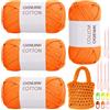 RANJIMA Filato Arancione 4 Pezzi per Principianti, Uncinetto con Accessori, Filato in Nylon di Cotone per Vestiti, Coperte