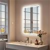 Olyvren Specchio da bagno con illuminazione, 50 x 70 cm, specchio LED con orologio, temperatura 3 colori, funzione anti-appannamento, luminosità dimmerabile, funzione memoria