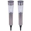 Bakaji Set 2 Lampade da Giardino a ricarica solare Paletti solari in Metallo e Cristallo Tecnologia 1 LED Luce Bianco Freddo Colore Silver Lampioncino Dimensioni 40 x 7 cm