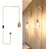 JZCDR 2 Pezzi Lampada a Sospensione con Spina e Interruttore Metallo Oro Portalampada in Ceramica E27 con Cavo da 3,5 m, Kit di Lampade a Sospensione Corda Canapa per Cucina Loft