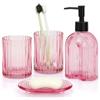 Topsky Set di 4 dispenser di sapone da 330 ml, 2 bicchieri per spazzolini da denti | Set di accessori da bagno rosa, organizer da bagno per spazzolini da denti e cotton fioc, motivo arcobaleno