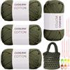 RANJIMA Filato Verde Militare, 4 Pezzi per Principianti, Maglie Ben Visibili per Uncinetto Con Accessori, Nylon di Cotone per Vestiti