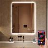 Ratsamee 60x80cm Bluetooth Specchio Bagno con Luce, 3 Colori Dimmerabili, Antiappannamento, Memoria, Touch Control, Montaggio a Parete - Specchio Trucco con Illuminazione