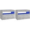 vidaXL Comodini con Luci LED 2 pz Grigio Cemento 60x35x40 cm