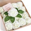 Sahoottie Rose artificiali, rose finte in schiuma, con gambo, rose artificiali, decorazione fai da te, per matrimoni, mazzi di fiori, decorazione per la casa, bianco avorio (16 pezzi)