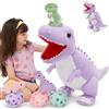 MorisMos, peluche gigante di dinosauro XXL da 60 cm, colore: viola, con 3 cuccioli dentro, morbido giocattolo di dinosauro in peluche per bambini, regalo di Natale per ragazzi e ragazze