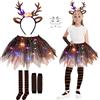 Aitsite Costume di Natale da ragazza cervo, costume da cervo luminoso per bambini, gonna tutù in tulle con LED costume da renna per bambina, gonna tutù con fascia per capelli da renna, gonna da cervo