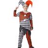 Carnavalife Costume pagliaccio terrore bambino arlecchino a quadri e strisce nero rosso, Halloween carnevale cosplay bambini, festa scolastica teatro sfilata, collo volante e cappello