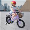 NONE Sedile regolabile per bici per bambini da 14 pollici Carico per bicicletta per bambini 50 kg con ruote da allenamento + cestino + sedile posteriore per 3-6 anni (Viola/Rosa)