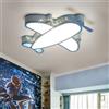 Queen Lifedecor Lampada da soffitto moderna a forma di aeroplano per cameretta bambini, blu e bianca, illuminazione a LED per cameretta di bambini e bambine, stile cartone animato.