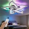 Oyajia Ventilatore da soffitto con luce LED RGB dimmerabile con telecomando per soggiorno e camera da letto, rotazione avanti/indietro per tutto l'anno, illuminazione decorativa in acrilico.