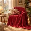 NONE Coperte morbide in maglia adatte ad adulti e bambini, coperte calde per il riposo con aria condizionata, texture ondulate tridimensionali rosse, coperte decorative per divani e camere da letto,
