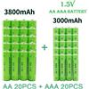 NONE Nuova batteria ricaricabile AA ad alta capacità, 3800 mAh / batteria AAA, 3000 mAh, 1,5 V, batteria Ni-MH ricaricabile, per telecomandi, torce elettriche, orologi giocattolo.