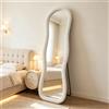 Superaly, specchio a figura intera ondulato, da appoggio, 160x50 cm, con struttura rivestita in morbido flanella, grande specchio da terra, vetro senza distorsioni, supporto in metallo, specchio da