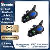 srnubi Interfono Bluetooth per Casco Moto con Assistente Vocale AI Srnubi, Montaggio Diviso, Impermeabile, Riduzione del Rumore CVC DSP, Chip Dual Bluetooth 5.1+5.4, Mesh, Interfono per 8 Motociclisti, per